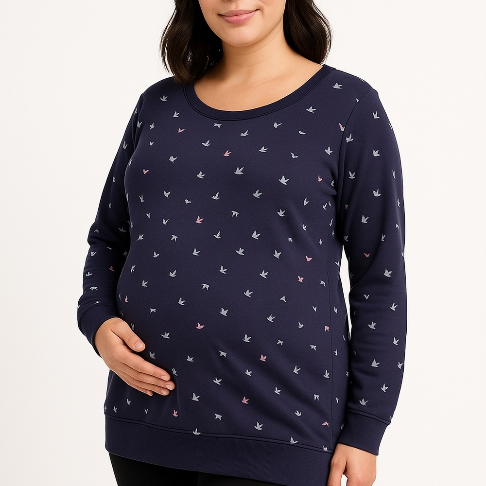 Motherhood Maternity Navy Blue Birds Sweatshirt Sweater Plus 1X Boho Coastal